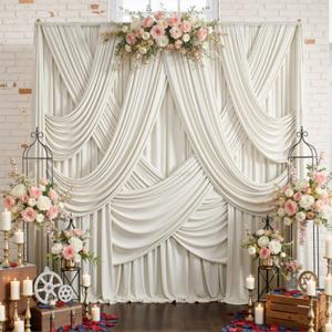 50ftx12ft Beige Backdrop Curtains for Parties, Wrinkle Free Polyester Beige Photo Backdrop Drapes 10 Panels 12 ft Long Back Drop Cloth for Wedding Birthday Photography Background