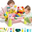 JEFLYM 2026 Upgraded Toddler Sand Water Table Toy with Electric Water Pump, Kids Sand Water with Faucet/Play Food Accessories/Fishing Toy, Kitchen Play Sink Toys for Girl Boy Age 3+ (Pink)