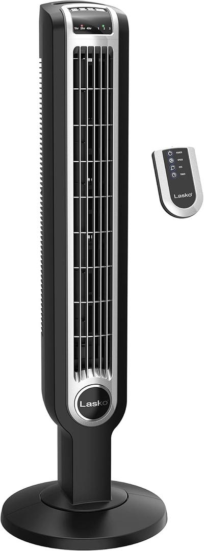 Lasko 2511C 36” Oscillating Tower Fan with Remote Control, Space Saving, for Indoor, Bedroom and Home Office, Black
