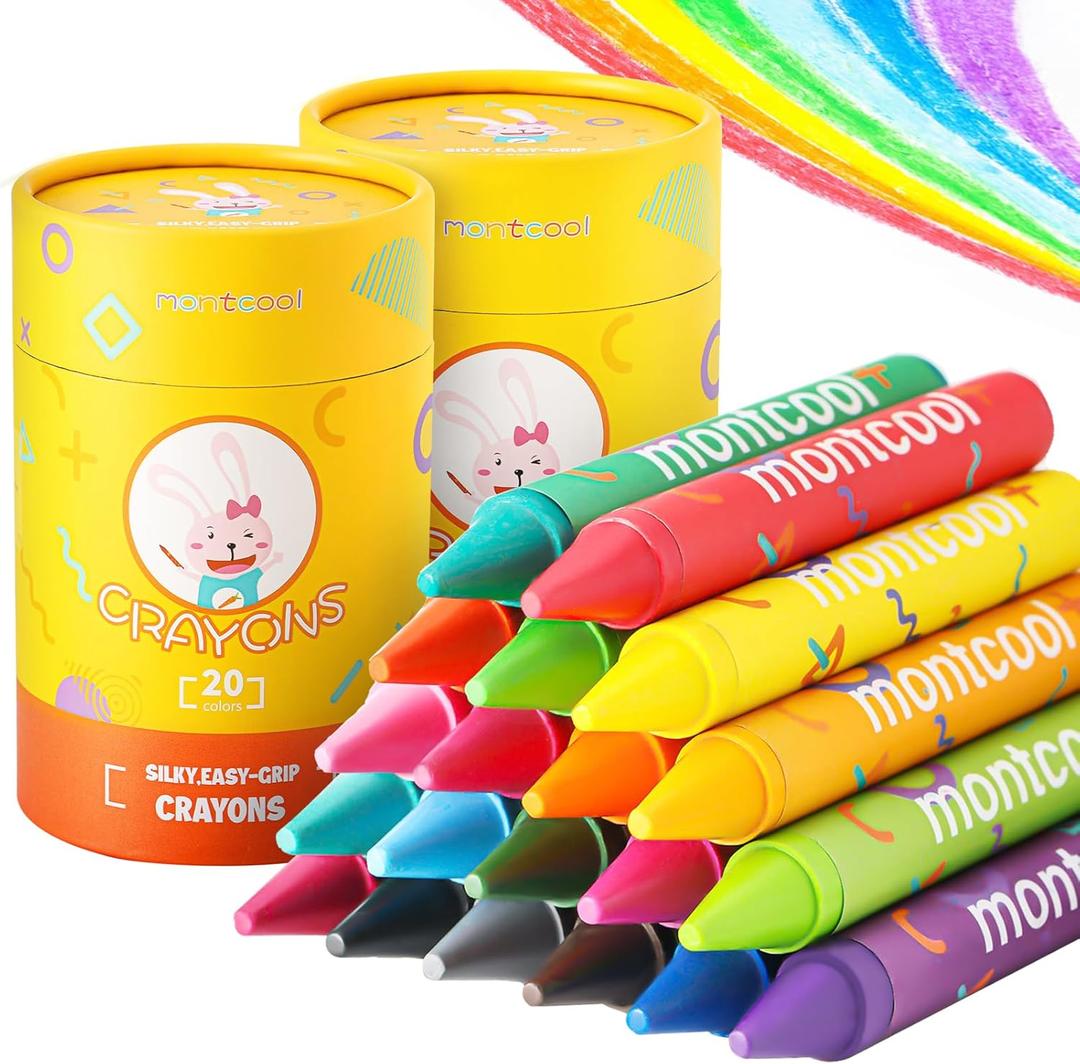 2 Pack Jumbo Crayons (40 Pieces, 20 Colors), Washable Non Toxic Easy to Hold Large Crayons