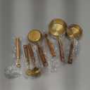 GuDoQi Gold Measuring Cups and Spoons Set of 7, Wood Handle with Metric and US Measurements, Premium Stainless Steel, Golden Polished Finish, Dry & Liquid Measuring Cup for Cooking and Baking