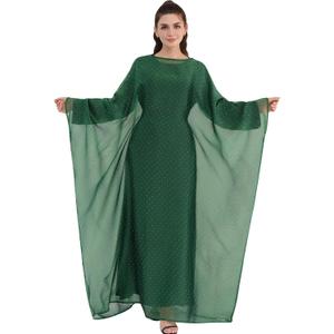 khalat Abaya Dress for Women Muslim Lightweight Organza Rhinestone Prayer Outerwear Loose Flowy Islamic Dubai Abaya Dress, One Size (Green)