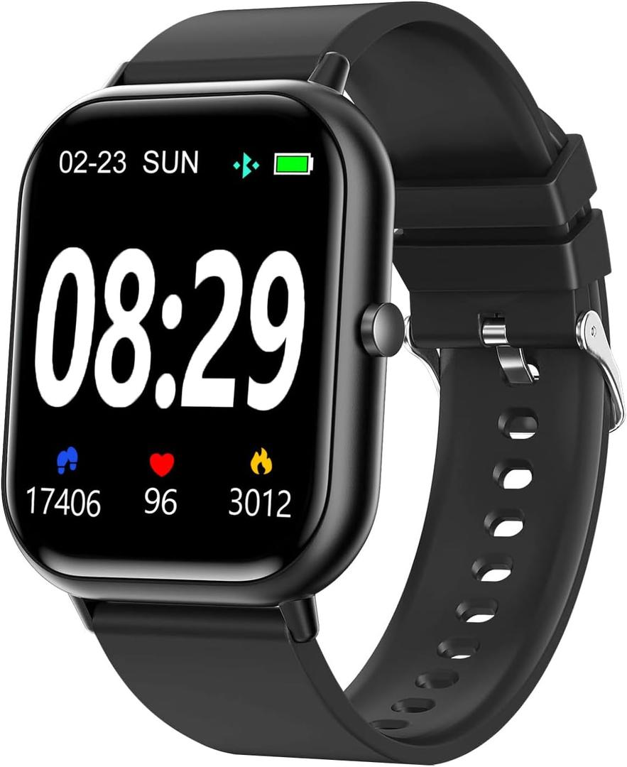 Smart Watch for Men Women SmartWatch 1.83" for iPhone Samsung Android Phone Compatible, Fitness Tracker Watch with Pedometer, Heart Rate/Sleep Monitor, Blood Oxygen, IP68 Waterproof (Black)