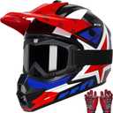 TRIANGLE Youth Kids Dirt Bike Helmet Full Face Motocross Helmet with Goggle & Gloves DOT/FMVSS-218 Approved Motorcycle Helmet, Medium