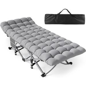 Slendor Folding Camping Cot for Adults with Mattress,Max Load 500lbs Cots for Sleeping Camp Cots for Adults Kids Teenage Portable Travel Camp Cot Bed Mattress for Home Office Beach Garden Tent (Grey)