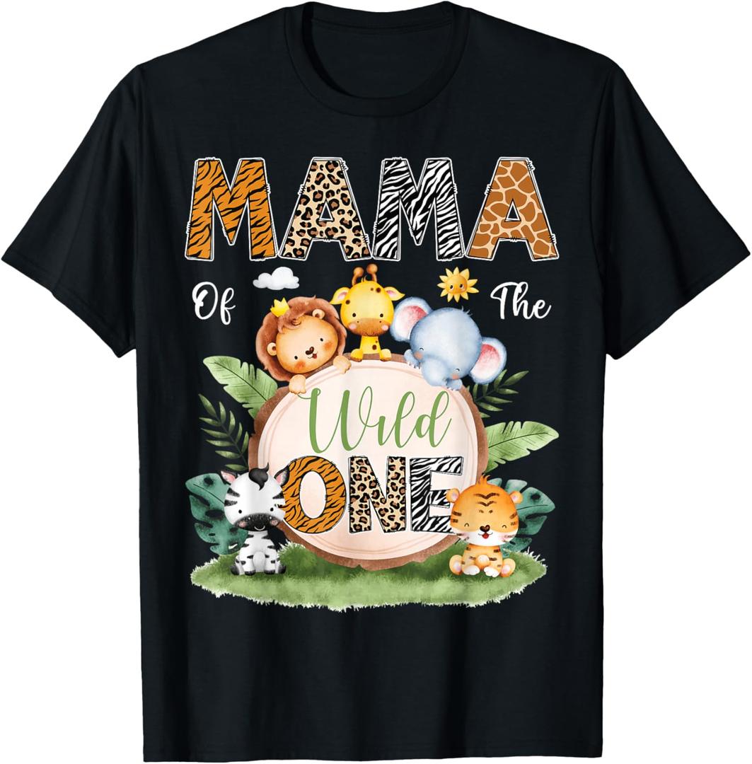 Mama of The Wild One 1St Birthday Kids Safari Jungle T-Shirt L