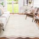 Garvee Scalloped 8x10 Rugs Washable Area Rugs for Living Room,Modern Stain Resistant Solid Rug for Bedroom, Scalloped Low Pile Non-Slip Neutral Rug for Farmhouse Dining Room Home Office Dorm,Cream