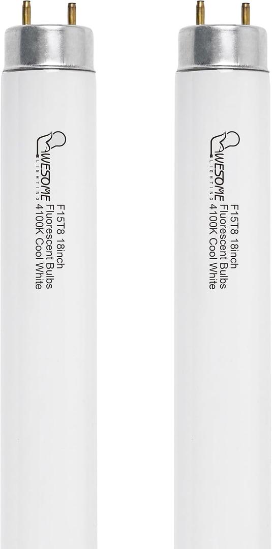 18 Inch F15T8/CW Fluorescent Light Bulb, 4100K Cool White, T8 15 Watts Fluorescent Bulb, Replacement Tube for Counter and Cabinet Fixture, G13 Base - 2 Pack