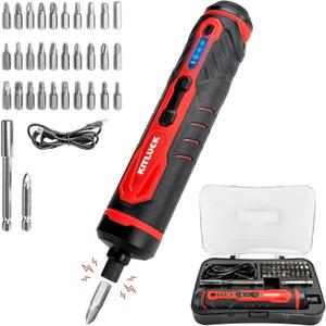 Electric Screwdriver, 4V Power Cordless Screwdriver Rechargeable Set with Li-ion Battery, 31 Bits&Extension Rod, 3 LED, 3 Adjustable Torque, Magnetic Hex Chuck, Mini Electric Screwdriver Kit