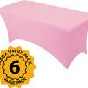 6-Pack Premium Pink Spandex Tablecloths for 6ft Rectangle Tables, Stain & Wrinkle-Resistant, Washable Stretch Polyester Fitted Table Cover for Weddings, Banquets, Trade Shows Events