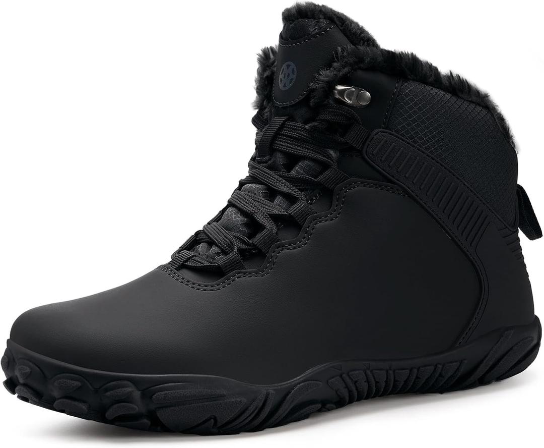Womens Mens Barefoot Boots | Waterproof Winter Snow Boots | Warm Ankle Booties with Arch Support | Wide Width Hike Work Shoes | Zero Drop Sole | (Black)