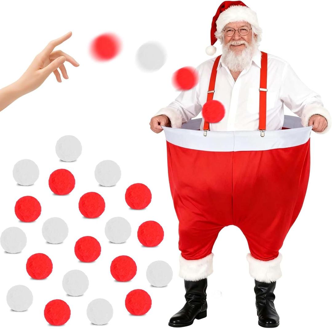 Santa Pants Snowball Fight Red and White Christmas Snowball Toss Activity Game with 20 Xmas Snow Balls Party Toss Game for Families Yard Indoor Outdoor (Large for Adults)