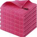 Homaxy 100% Cotton Terry Kitchen Dish Cloths, Ultra Soft and Absorbent Dish Towels for Kitchen, Suitable for Drying and Washing Dishes, 6 Pack, 12 x 12 Inches, Rose Red