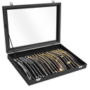 Jenseits Necklace Organizer Box, Tray with Clear Lid, Velvet Dustproof Necklaces Holder Storage Display Case, 20 Hooks Glass Top Jewelry Tray Drawer Insert for Pendant Bracelet