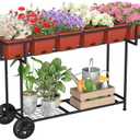YBING Elevated Garden Bed with Wheels Outdoor 42x17x30in Elevated Raised Planter Box Stand 6 Pocket Herb Garden Planter with Storage Shelf for Balcony Patio, Red