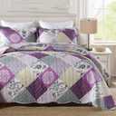 ENJOHOS Purple Queen Quilt - Bedspreads Queen Size, Reversible Patchwork Floral Quilt Bedspread, Lightweight Country Quilts Set with 2 Pillowcase