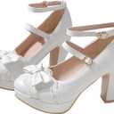 Mary Janes for Women Platform Heels Bow Kawaii Shoes Vintage Dress Pumps (8.5)