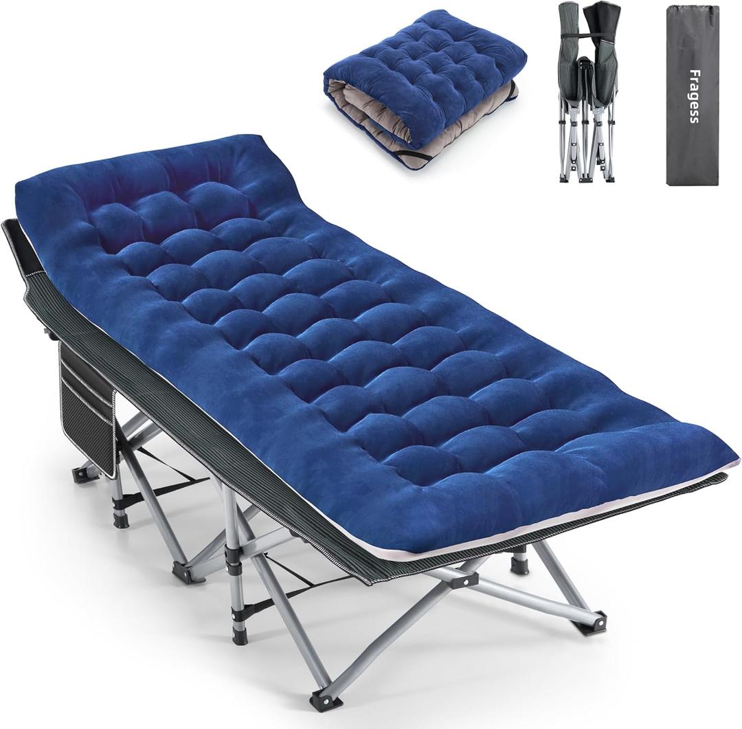Fragess Camping Cot, Sleeping Cots for Adults, Portable Camping cots with Mattress, Pillow and Carry Bag, 1200D Double Layer Oxford, 600 LBS Weight Capacity Cots for Sleeping (Blue)