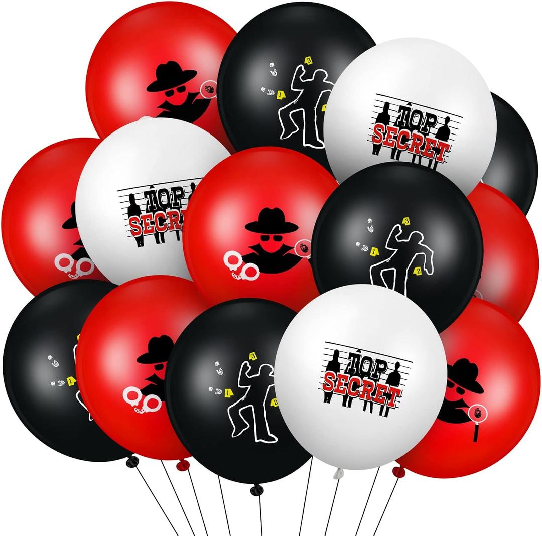 Liliful 60 Pcs Top Secret Spy Theme Balloon Detective Decoration Latex Red and Black Balloons Agent Spy Party Decorations Detective Themed Birthday Party Supplies(Classic)