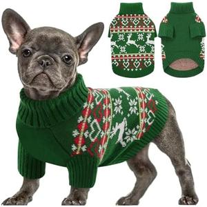 Queenmore Dog Christmas Sweater,Turtleneck Knitted Pullover Xmas Dog Clothes Sweatshirt,Pet Christmas Outfit, Warm Doggy Sweaters for Dogs Boy Girl,XS