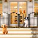 4NM Metal No Drilling Expandable Dog Gate, Extra Wide 96", Extra Tall 32" Free Standing Pet Gate with Door, Gates for Dogs Outdoor or Indoor, with 3PCS Support - Black