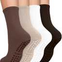 yeuG 3 Pairs Non Slip Pilates Socks with Grips for Women, Crew Grip Socks for Yoga, Barre, Hospital, Barefoot Workout