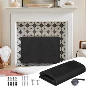 UCEDER Magnetic Fireplace Cover, 45"x34" Energy Saving Draft Stopper with 12 Magnets & Hook/Magic Tape Installation, 600D Oxford Blocker Blanket for Keep Indoor Warm