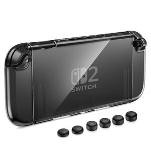 HEYSTOP Switch 2 Clear Case Compatible with Nintendo Switch 2, Switch 2 Case with 4K HD Screen Protector, PC Protective Cover with Joy-Con Grips and 6 Thumb Grips