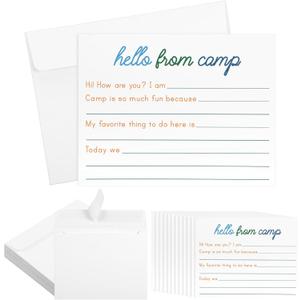 12 Set 5.5 x 4.25 Inches Camp Lined Flat Cards and Envelopes Set Camp Stationery with Envelopes for Boys and Girls Campers(Blue,Classic)