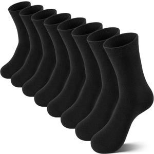8 Pairs Kids Socks for Boys Girls Crew Dress Athletic Socks Soft Cotton Seamless Cushioned School Sock (12-14 Years, Black)
