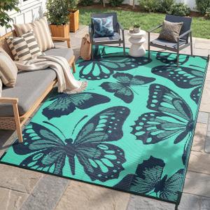 Wonnitar Outdoor Rug 6x9, Waterproof Patios Rug Reversible Plastic Straw Rug, Large Outside Area Rug, Portable Camper RV Mat, Indoor Outdoor Carpet for Picnic Balcony Backyard Porch Deck, Green