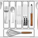 Silverware Drawer Organizer, Expandable Utensil Tray for Kitchen Drawers,BPA Free Flatware and Cutlery Holder,Adjustable Plastic Storage for Utensil like Spoons, Forks, Knives.Clear