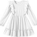 Toddler Baby Girl Dress Girls Sweater Dresses Ruffle Ribbed Knit Long Sleeve Swing Fall Winter Clothes Christmas (White)