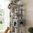 Heybly Heavy Duty Cat Tree, 64.2-Inch Tall Tower for Large Indoor Cats with Widened Structure, Cat Furniture with Big Platforms, Extra-Large Hammock, Sisal Scratching Posts & Board, Light Gray HCT027W