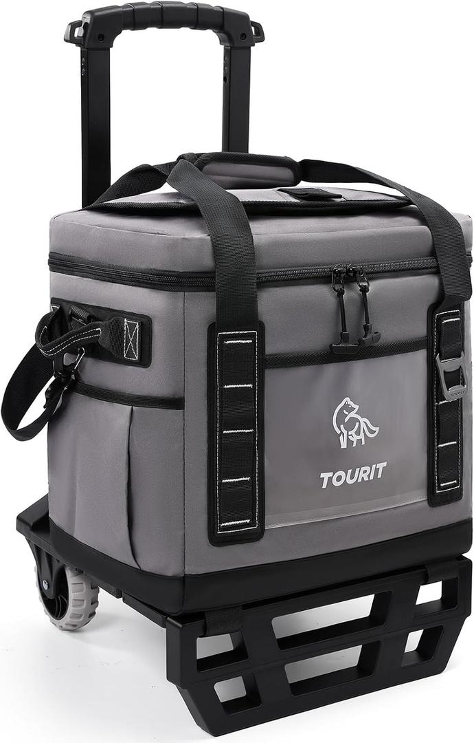 TOURIT Portable 50-Can Collapsible Rolling Soft Cooler with 29L Space & Reinforced All-Terrain Cart with Wheels Easy Transportation, Large Leakproof Travel Beach Ice Chest for Grocery Shopping