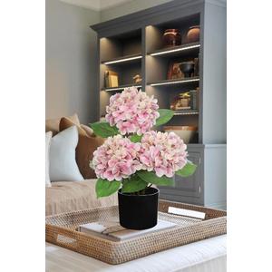 Hollyone Pink Hydrangea Artificial Flowers in Pot Large Silk Hydrangea Flowers Fake Flowers Arrangements for Indoor Home Office Kitchen Table Centerpieces Wedding Decorations