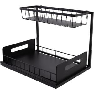 Under Sink Organizer, 2 Tiers Sliding Pull-Out the Under Kitchen Bathroom Sink Organizer and Storage, Multi-Purpose Cabinet Storage Shelf (Black)