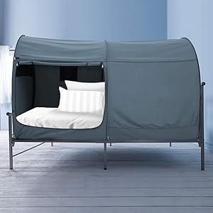 Alvantor Bed Canopy Bed Tents Dream Tents Privacy Space Twin Size Sleeping Tents Indoor Pop Up Portable Frame Curtains Breathable Grey Cottage (Mattress Not Included) Reducing Light 54"W x 75"L (Pack of 1
