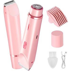 Dermawave Bikini Shaver Trimmer 2.0 for Women Pubic Hair, 2 in 1 Dual Head Painless Electric Razor for Bikini Line Area, Waterproof, Pink