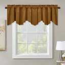 StangH Gold Brown Velvet Valance for Kitchen Luxury Blackout Rod Pocket Scalloped Valance Curtain Tier Short Curtains for Bedroom Gallery Office Window Dressing, W52 x L18 inch, 1 Panel