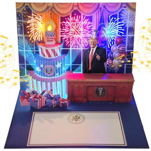 3D Pop-Up Birthday Card with Music & Light Presidents Voice Funny Greeting, Happy Birthday Song & Blow-Out Candle Effect Unique Gift for Him & Her