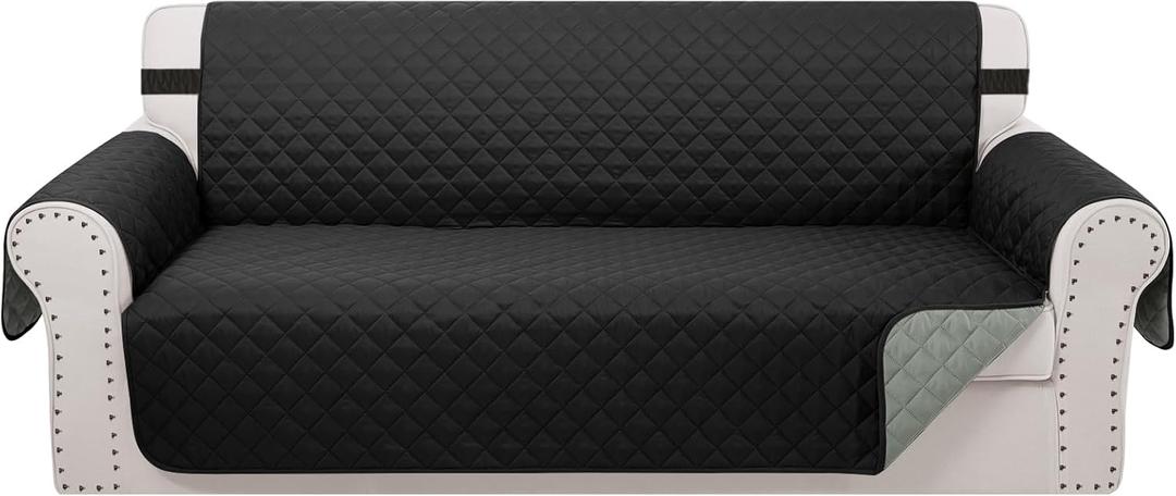 Reversible Sofa Covers Couch Cover Furniture Protector for Dogs Elastic Straps Water Resistant(Sofa,Black/Grey)