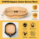 375Pcs Air Fryer Paper Liners, 8" Square Air Fryer Liners Disposable, Heavy-Duty Parchment Paper for 5-8 qt Airfryer, Non-Stick & Non-Leak Paper Liners for Oven Pan, Deep Fryer Parts & Accessories