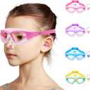 Vvinca Kids Swim Goggles for Kids 3-12, Upgraded Design with Ear & Nose Plug, Wide View Anit-Fog No Leak Water Pool Goggle (1 Pack Pink)