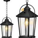 Outdoor Pendant light, 16" Large Dusk to Dawn Outdoor Chandelier for Porch, Waterproof exterior Hanging light fixture, Porch Light Ceiling Mount, Black Hanging Lantern for Yard, Gazebo, Patio