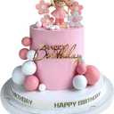 20 PCS Princess Cake Topper Balls Cake Decorations with Gold Happy Birthday Sign for Birthday Party Decorations (Pink)