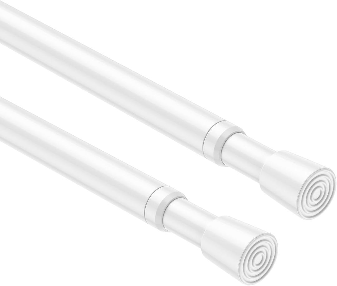 2PCS Small Tension Curtain Rod 27 to 38 Inch,White Short Curtain Rods No Drilling,Loaded Expandable Spring Curtain Rods for Windows Kitchen,Closet,Cupboard,Door,Bookshelf