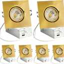 3 Inch Gimbal Recessed Light 8W 5CCT Selectable, 360 Rotatable Square Downlight with Junction Box, Wet Location Dimmable Wafer Lights, 3 Inch 6Pack Gold