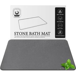 Diatomite Stone Bath Mat, Premium Natural Diatomaceous Earth Shower Mats for Bathroom Floor, Non-Slip with Quick Drying Super Absorbent, Easy to Clean (23.6''x 15.4" Dark Grey)