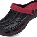 ChayChax Men's and Women's Arch Support Clogs Garden Shoes Slip-on Outdoor Beach Slippers with Removable Cushion Footbed (14-15 Women/12-13 Men, Black/Red)